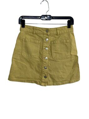 Denim Co. Yellow Button-Front A-Line Mini Skirt Womens Size 2 Cotton Casual